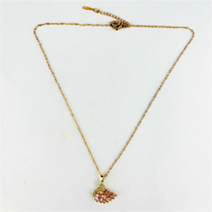 Pink Crystal Swan Pendant Necklace - 18K Gold Plated