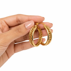 Triple Row Chain Hoop Earrings - 18K Gold Plated
