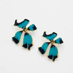 Ombre Blue Enamel Flower Stud Earrings