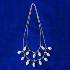Oval Pearl Layered Silver Necklace