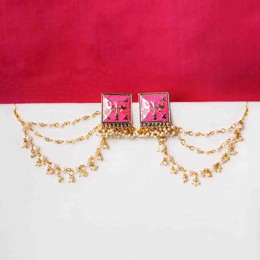 Colourful Meenakari Ear Chain Earrings