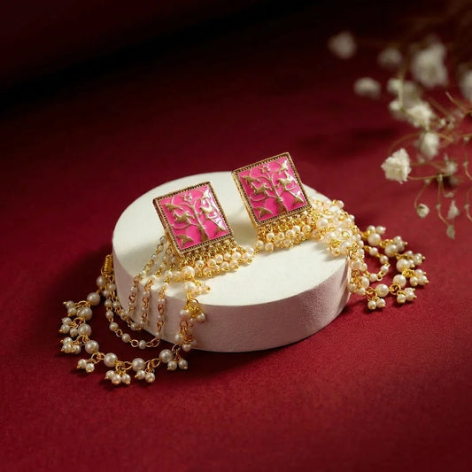 Colourful Meenakari Ear Chain Earrings