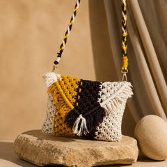 Macrame Brown N Yellow Sling Bag