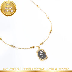 Engraved Mirror Pendant Chain Necklace - 18K Gold Plated