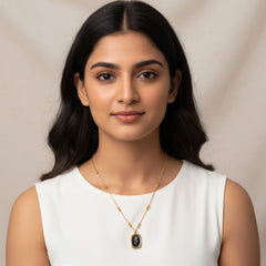 Engraved Mirror Pendant Chain Necklace - 18K Gold Plated