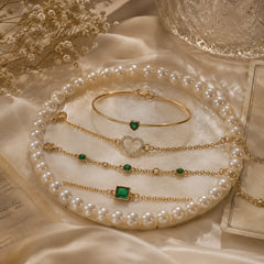 Emerald Charm Bracelet Stack - 18K Gold Plated