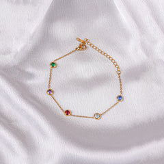 Elegant Round Multi Colour Gems Chain Bracelet