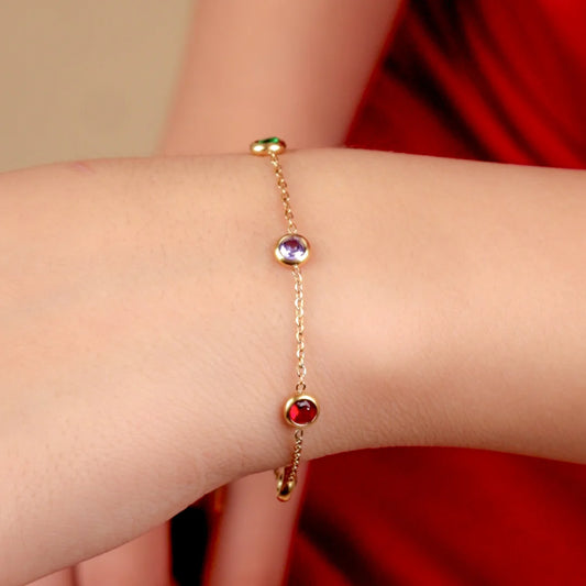 Elegant Round Multi Colour Gems Chain Bracelet