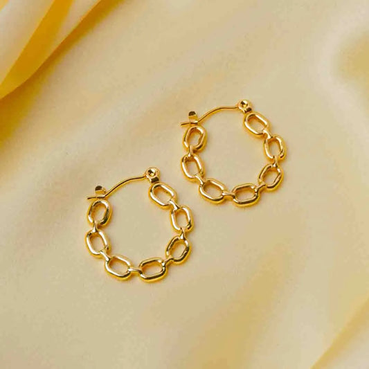 Golden Link Chain Hoops - 18K Gold Plated