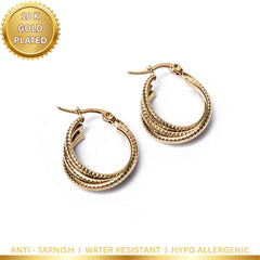 Golden Layered Texture Hoops - 18K Gold Plated