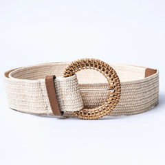Cream Raffia Braided Straw Buckle Belt