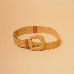 Raffia Beige Wide Buckle Belt