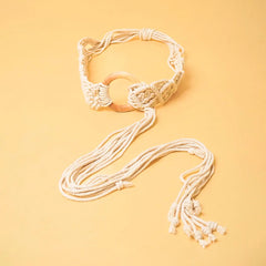 Macrame Off White Wooden Buckle Belt