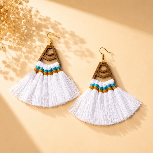 Macramé Wooden Tassel Earrings