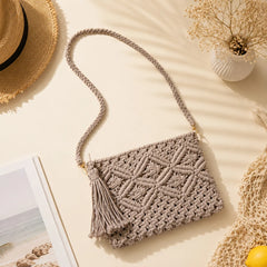 Beige Knitted Macrame Sling Bag