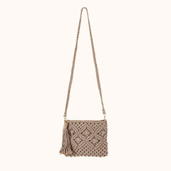 Beige Knitted Macrame Sling Bag