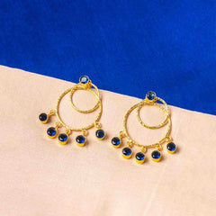 Textured Gloden Layered Circular Gems Dangle Earrings