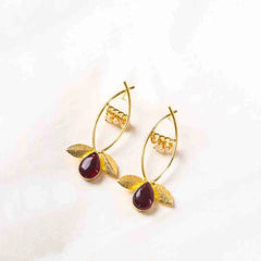 Traditional Leaf Red Resin Stone Earrings