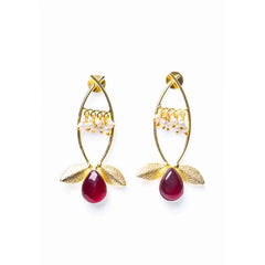 Traditional Leaf Red Resin Stone Earrings
