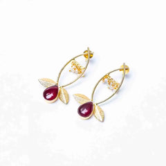 Traditional Leaf Red Resin Stone Earrings