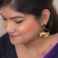 Golden Crumple Circular Gems Earrings