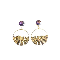 Golden Crumple Circular Gems Earrings
