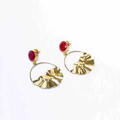 Golden Crumple Circular Gems Earrings
