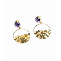 Golden Crumple Circular Gems Earrings