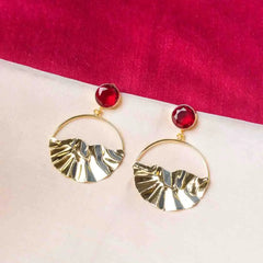 Golden Crumple Circular Gems Earrings