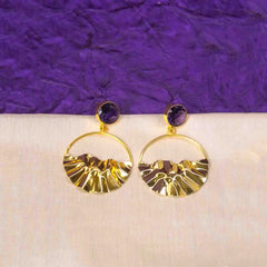 Golden Crumple Circular Gems Earrings