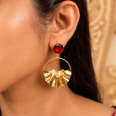 Golden Crumple Circular Gems Earrings