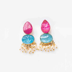 Golden Druzy Stone Dual Coloured Pearl Mogra Earrings