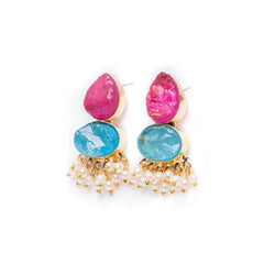 Golden Druzy Stone Dual Coloured Pearl Mogra Earrings