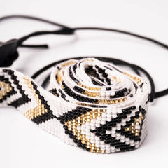 Beaded White Black N Gold Chevron Belt