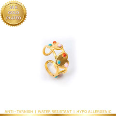 Colourful Heart Shape Open Ring - 18K Gold Plated