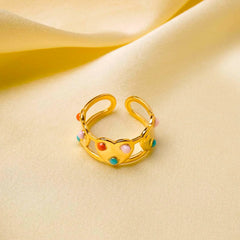 Colourful Heart Shape Open Ring - 18K Gold Plated