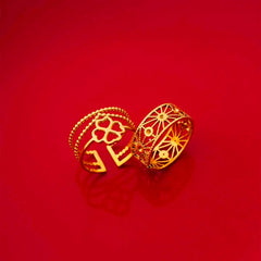 Pack of 2 Golden Filigree Band And Clover Rings