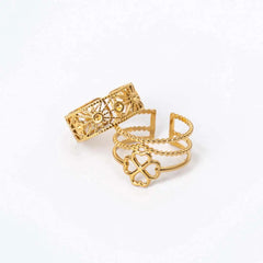 Pack of 2 Golden Filigree Band And Clover Rings