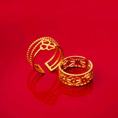 Pack of 2 Golden Filigree Band And Clover Rings