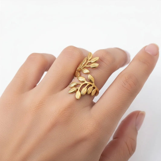 Golden Leaf Vine Ring - 18K Gold Plated