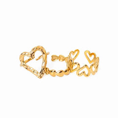 Pack of 3 Golden Textured Bold Rings