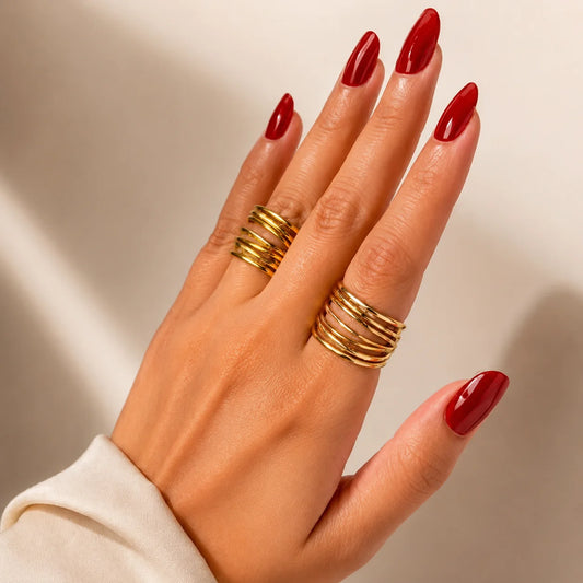 Pack of 2 Golden Textured Seven Layered Rings - 18K Gold Plated