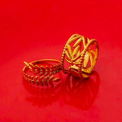 Pack of 2 Golden Leaves Intertwisted Vine and Band Rings