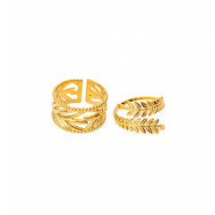 Pack of 2 Golden Leaves Intertwisted Vine and Band Rings