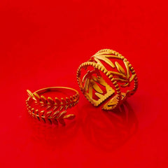 Pack of 2 Golden Leaves Intertwisted Vine and Band Rings