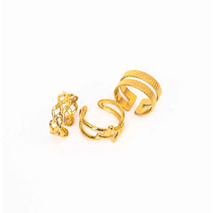 Pack of 3 Golden Inter Woven And Corrugated Design Rings