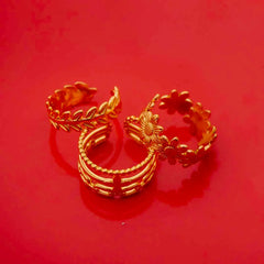 Pack of 2 Golden Floral Leaf Link Chain Rings