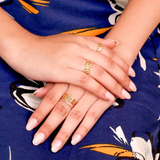 Pack of 2 Golden Floral Leaf Link Chain Rings