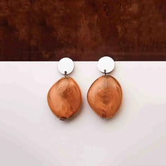 Silver Top Oval Resin Drop Earrings