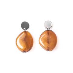 Silver Top Oval Resin Drop Earrings
